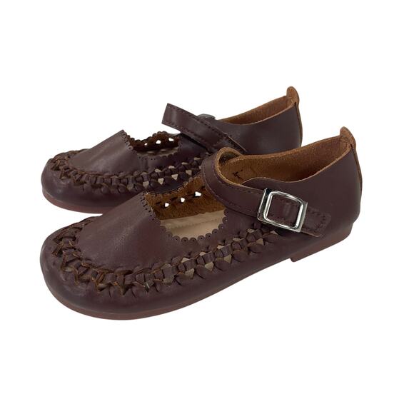 Fashion Brand Easy Fasten Perforated Brown Mary Jane Flats Girls 31 / US 13 - Picture 1 of 8